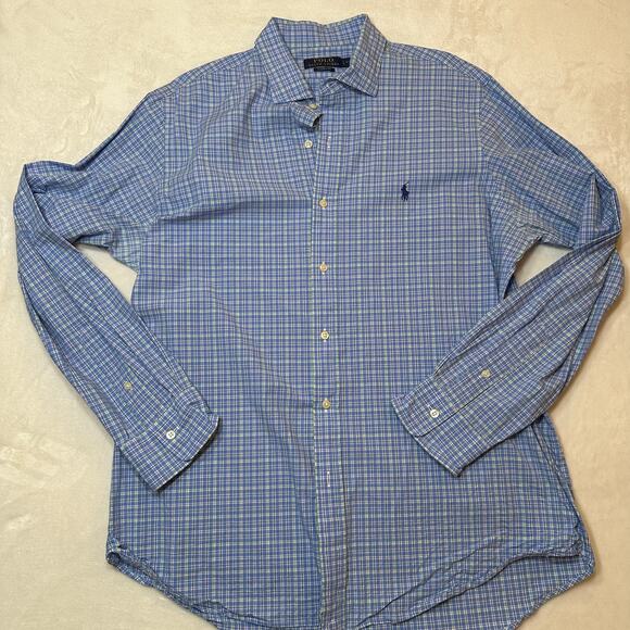 Polo Ralph Lauren Blue Plaid Button Down Shirt sz L (16.5) Pony Logo - Picture 2 of 9